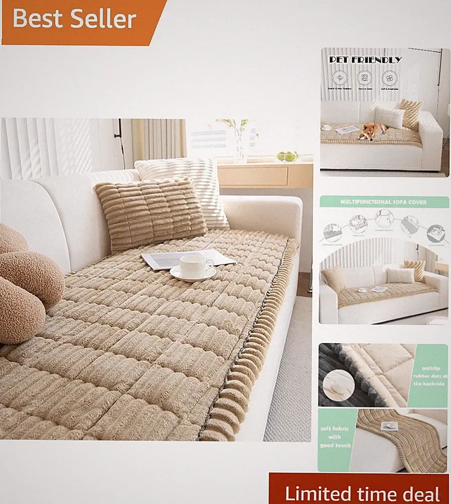 Luxury Washable Dog Couch Cover: Non-Slip Pet Protector in Coffee Stripes