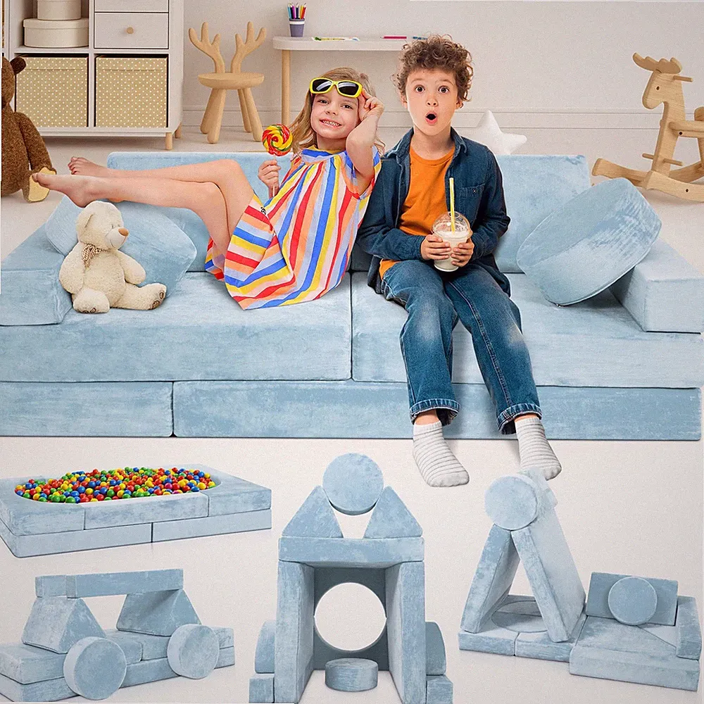 LX15 14pcs Modular Kids Play Couch, Child Sectional Sofa, Fortplay Bedroom an...