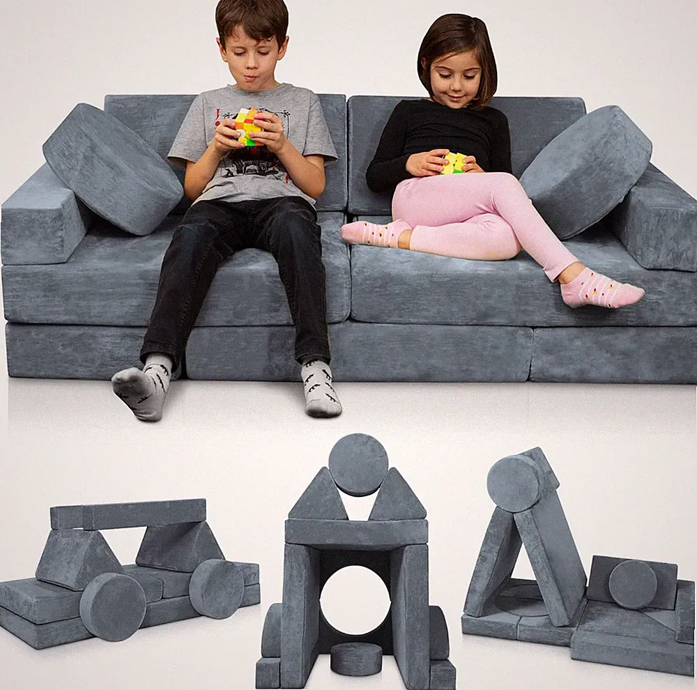 LX15 14Pcs Modular Kids Play Couch, Child Sectional Sofa, Fortplay Bedroom and P