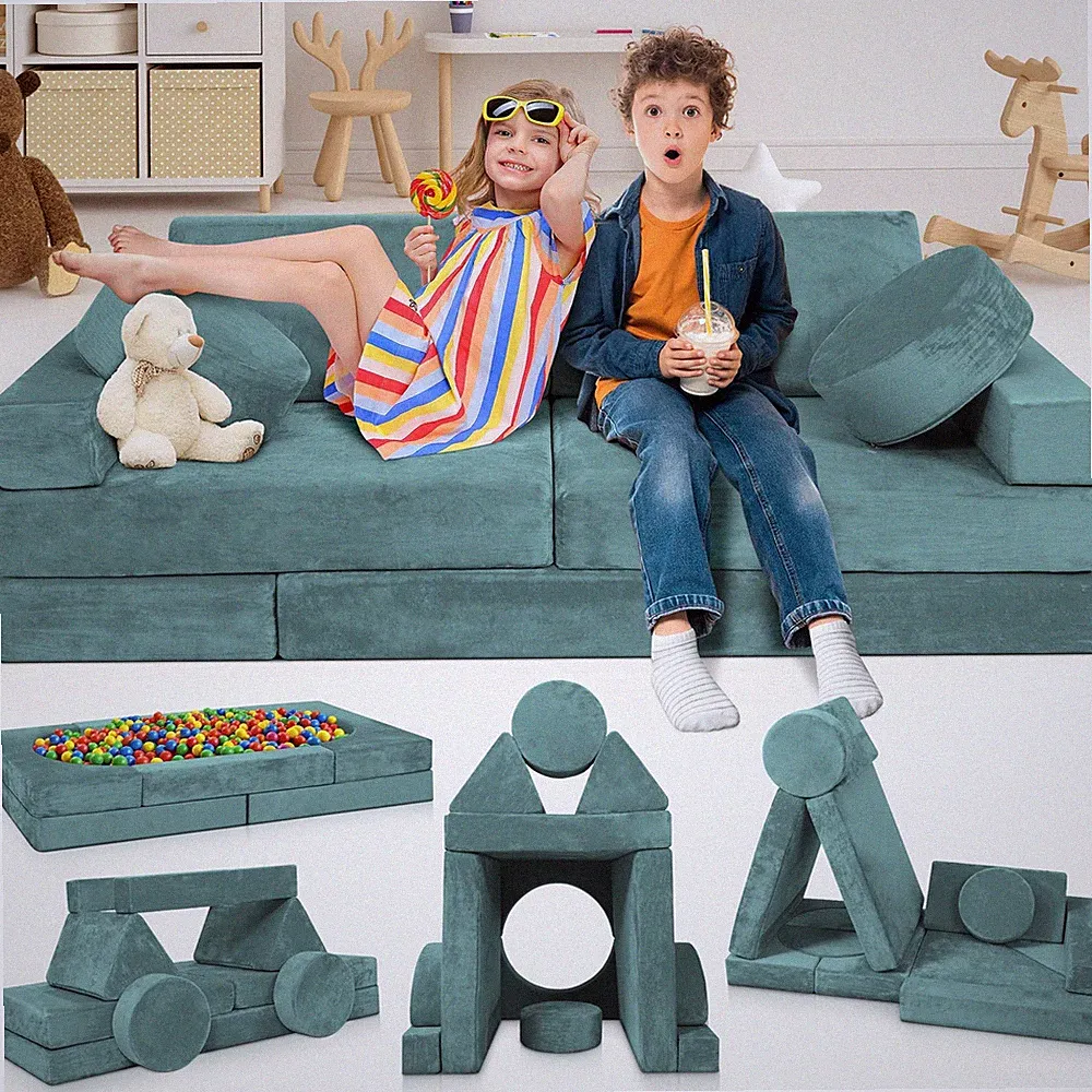 LX15 14pcs Modular Kids Play Couch, Design-Patent Child Sectional Sofa, Fort-...