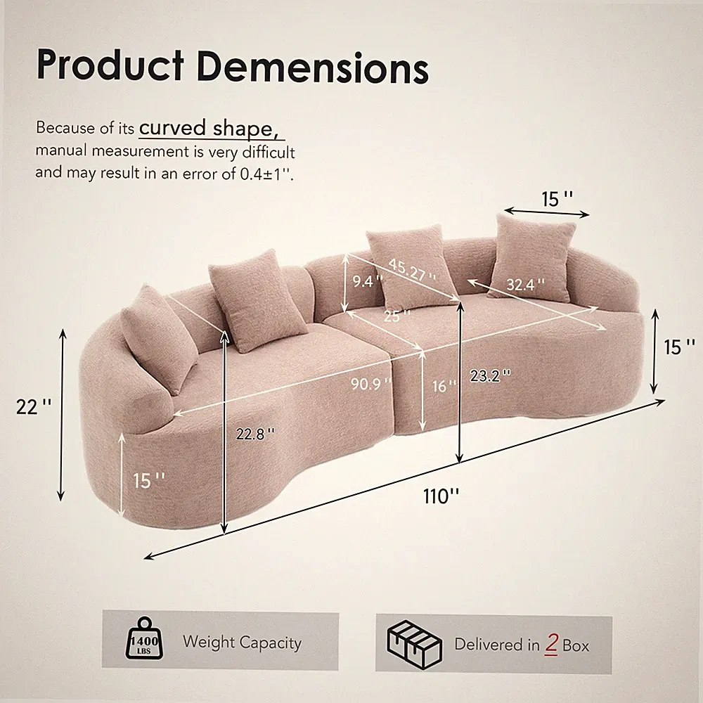 LY-025 Modular Sleeper Sectional Sofa,4-Seater w/Wood Grain Chenille Fabric,Warm