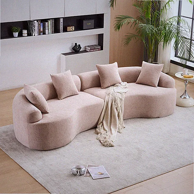 LY-025 Modular Sleeper Sectional Sofa, 4-Seater with Wood Grain Chenille Fabric