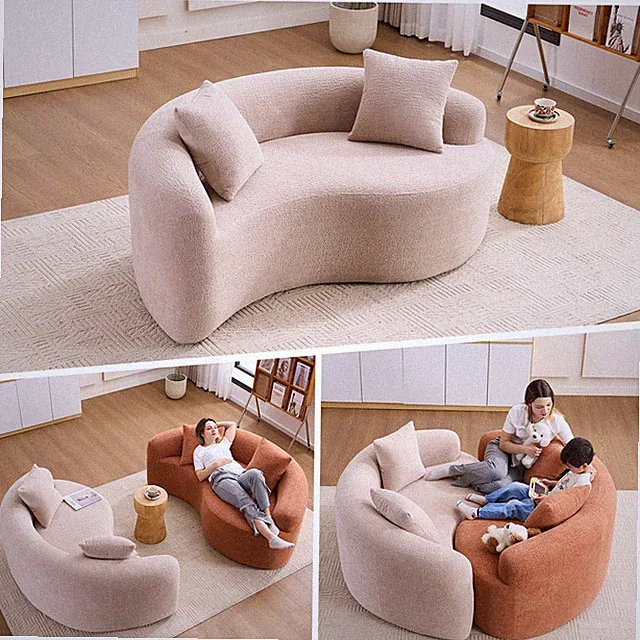 LY-042 S-Curved Chenille Sectional Sofa: Dual-Depth (21.3" & 26.8"), Beige, No