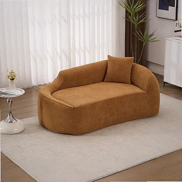 LY-048 Compression Curved Chaise Longue Chair Indoor, Modern Chenille Loveseat