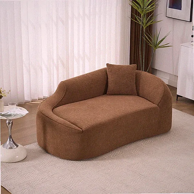 LY-048 Compression Curved Chaise Longue Chair Indoor, Modern Chenille Loveseat C