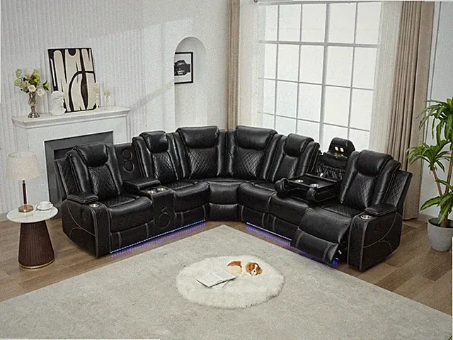 M071 Power reclining Sectional Sofa W/speaker / LED strip Black color