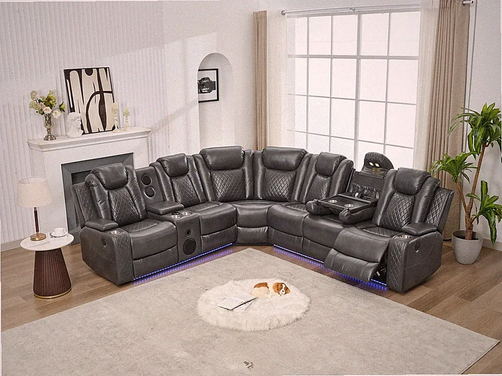 M071 Power reclining Sectional Sofa W/speaker / LED strip GREY color