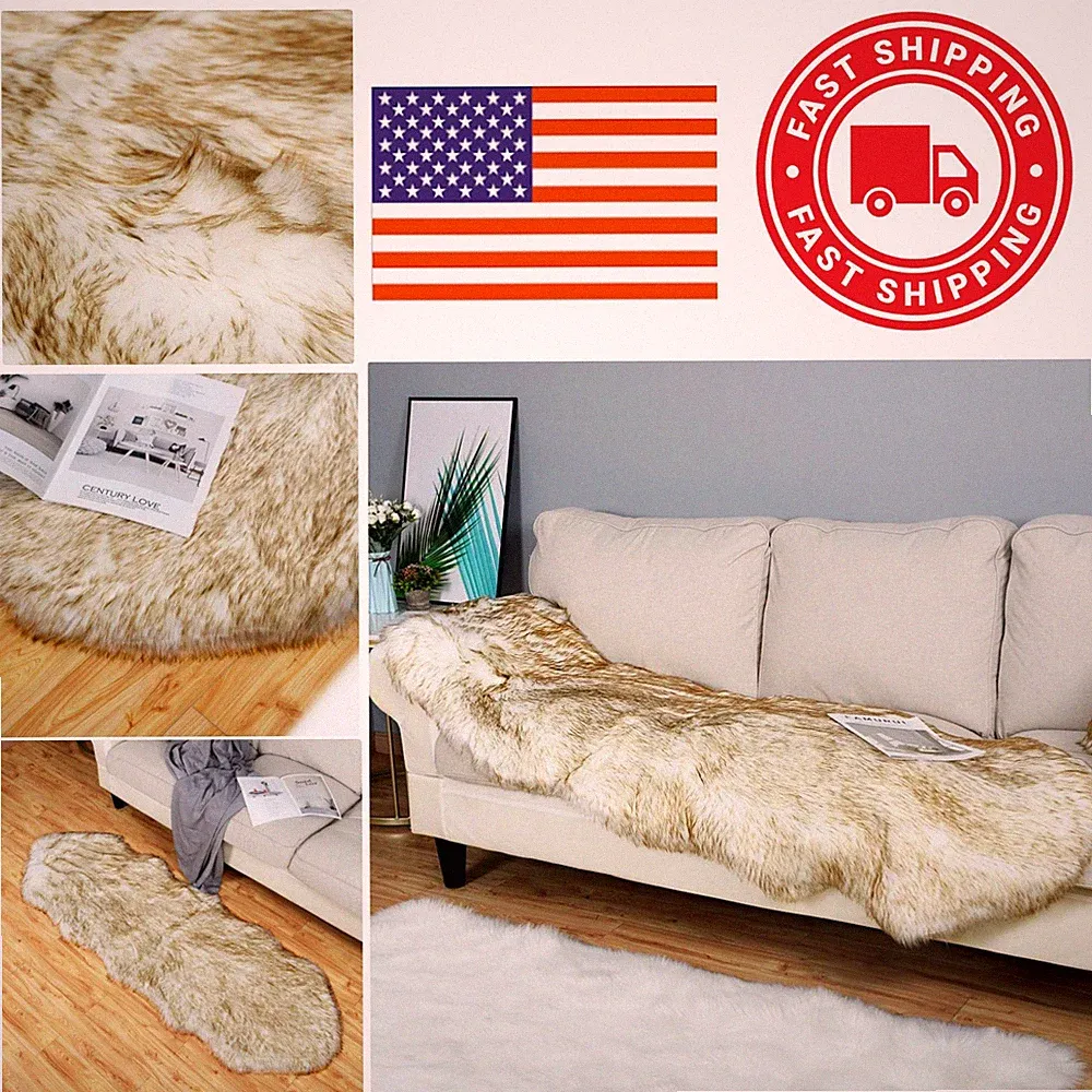 Machine Made Faux Sheepskin Area Rug 2x6 ft Soft Indoor Carpet for Living Space