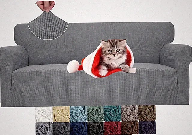 Machine Washable 1-Piece Jacquard Sofa Cover for Kids and Pets in Light Gray