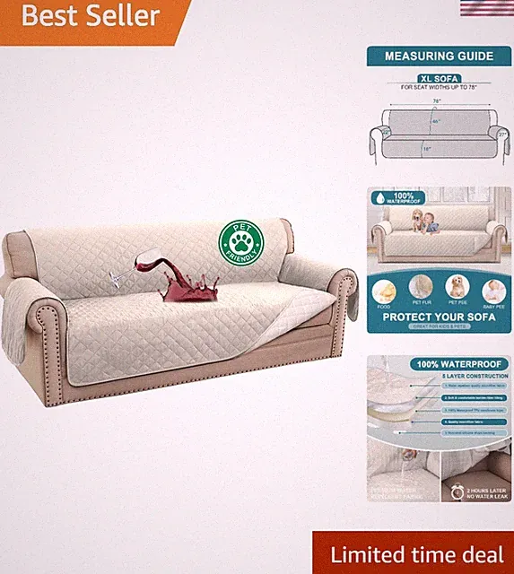 Machine Washable 100% Waterproof Sofa Cover - Ivory 78" for Ultimate Protection