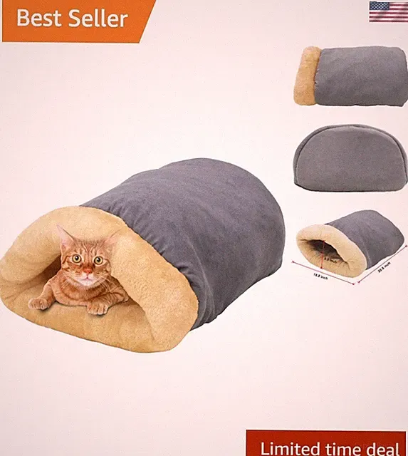 Machine Washable 4 in 1 Cat Burrow Bed - Warm Cuddle Cave for Small Pets