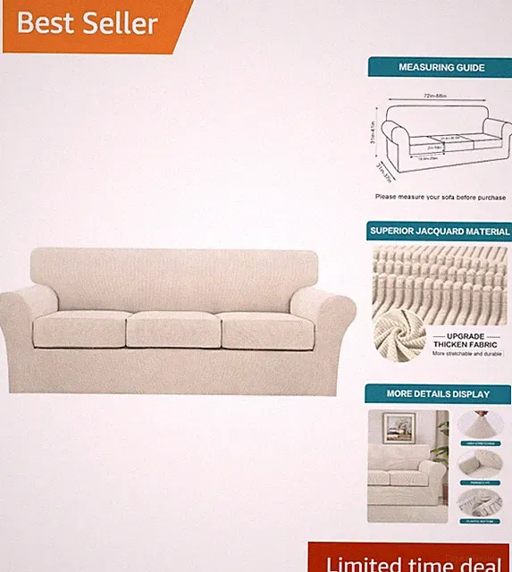 Machine Washable 4-Piece Sofa Slipcovers for 3 Cushion Couch - Dog Friendly