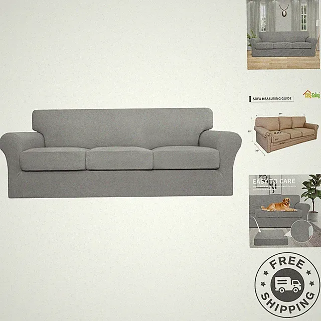 Machine Washable 4-Piece Stretch Sofa Cover Set - Ideal for Families with Pets