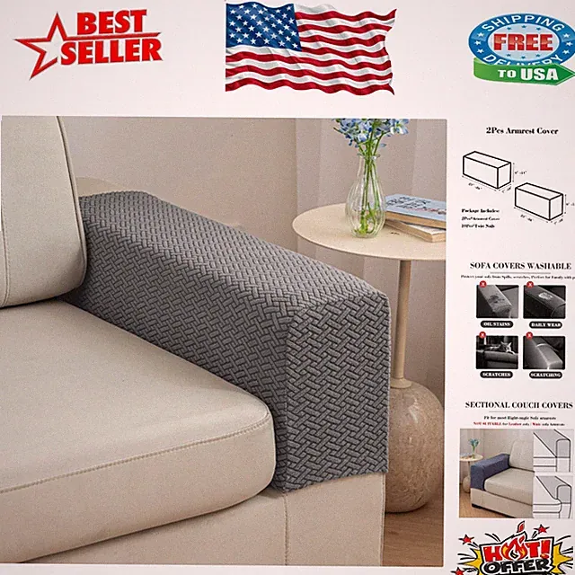 Machine Washable Armrest Covers for Sofas - 2Pcs Anti-Wrinkle & Stretchy