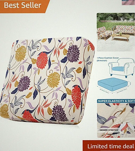 Machine Washable Floral Couch Cushion Cover - Non-Slip, Indoor & Outdoor Use