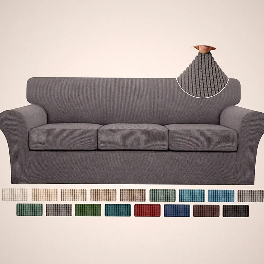 Machine Washable Grey Sofa Covers with Individual Cushion Slipcovers - 4 Piece