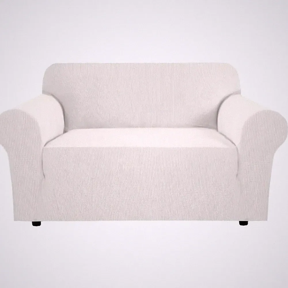 Machine Washable Ivory Loveseat Cover with Elastic Bottom – Elegant Protection