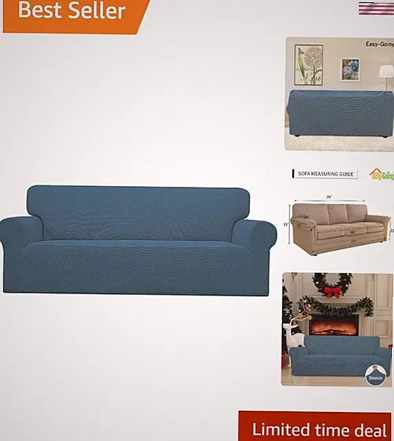 Machine Washable Stretch Sofa Cover with Elastic Bottom - Bluestone Checkered