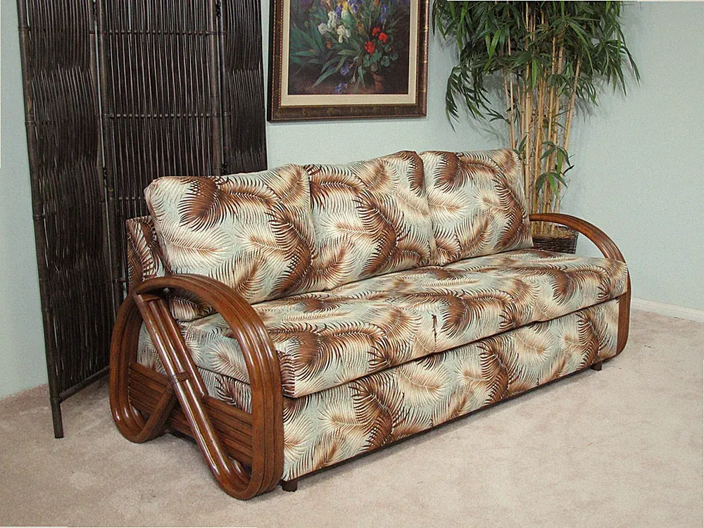 Made in USA Contract Quality Rattan Queen Sofa Sleeper Bed (#1797AW-MS)
