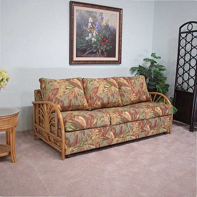 Made in USA Premium Contract Quality Rattan Queen Sofa Sleeper Bed