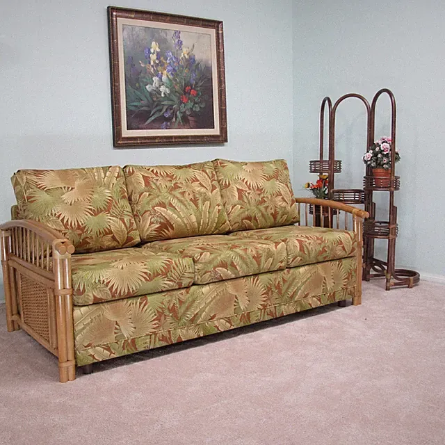 Made in USA Premium Quality Rattan Sofa Queen Sleeper Bed Choice of Fabrics