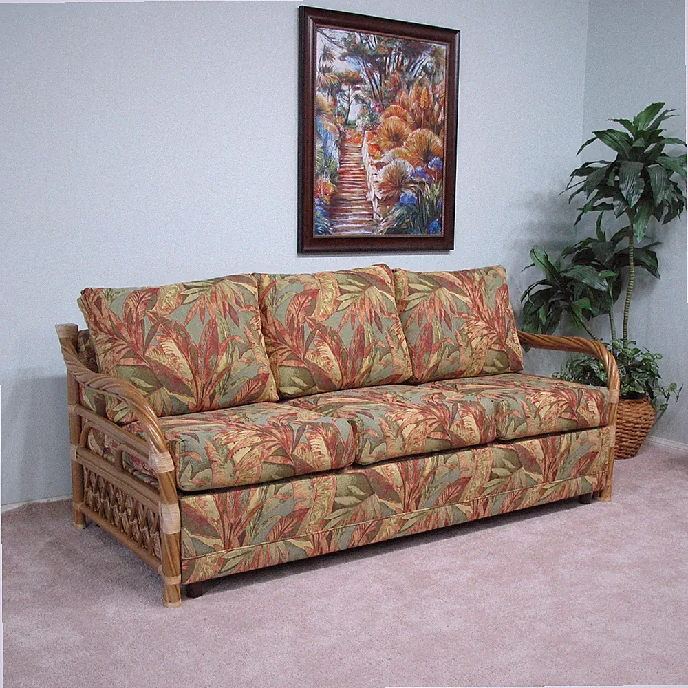 Made in USA Rattan Living Room Furniture Hardwood Queen Sofa Sleeper Bed