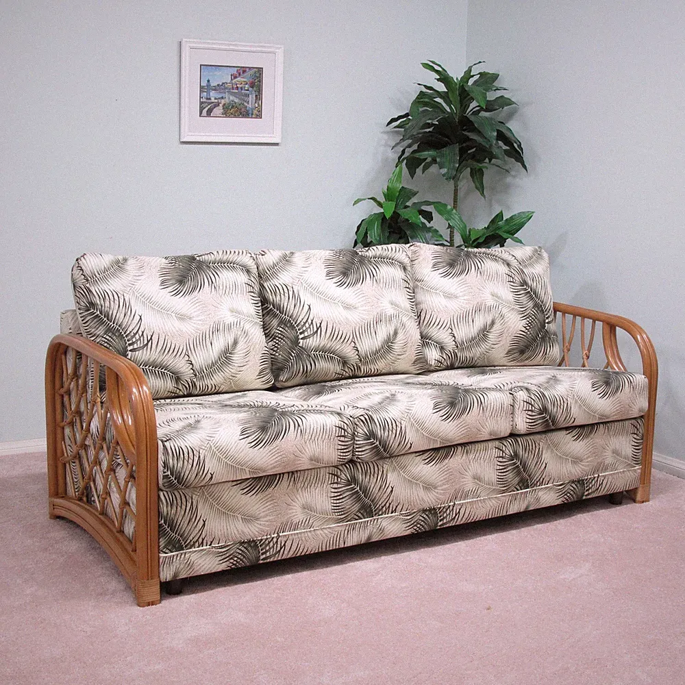 Made in USA Rattan Living Room Sofa Queen Sleeper Bed (Choice of Fabrics)