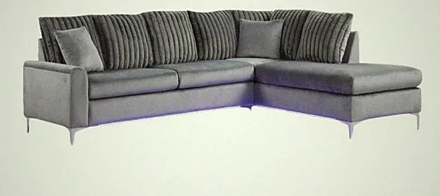Madeley Contemporary Grey Velvet Sectional Sofa with LED Lights