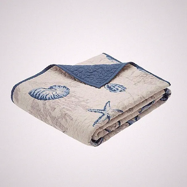 Madison Park Bayside Luxury Oversized Quilted Throw Ivory Navy Blue 60x70 Coa...