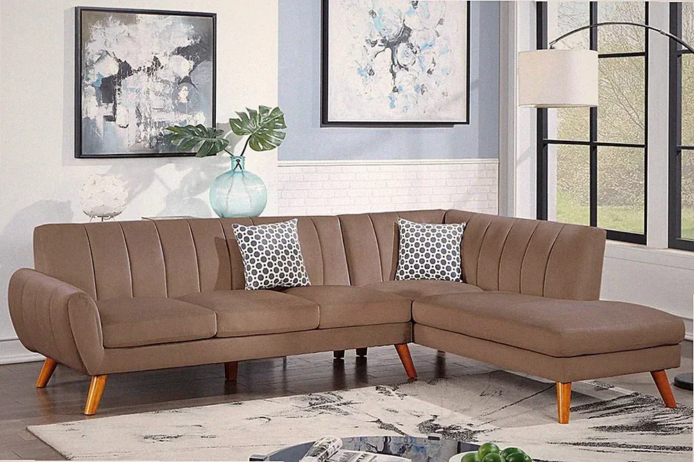 Madrid 2-Piece L Shape Sectional with Chaise in Light Brown Velvet Fabric