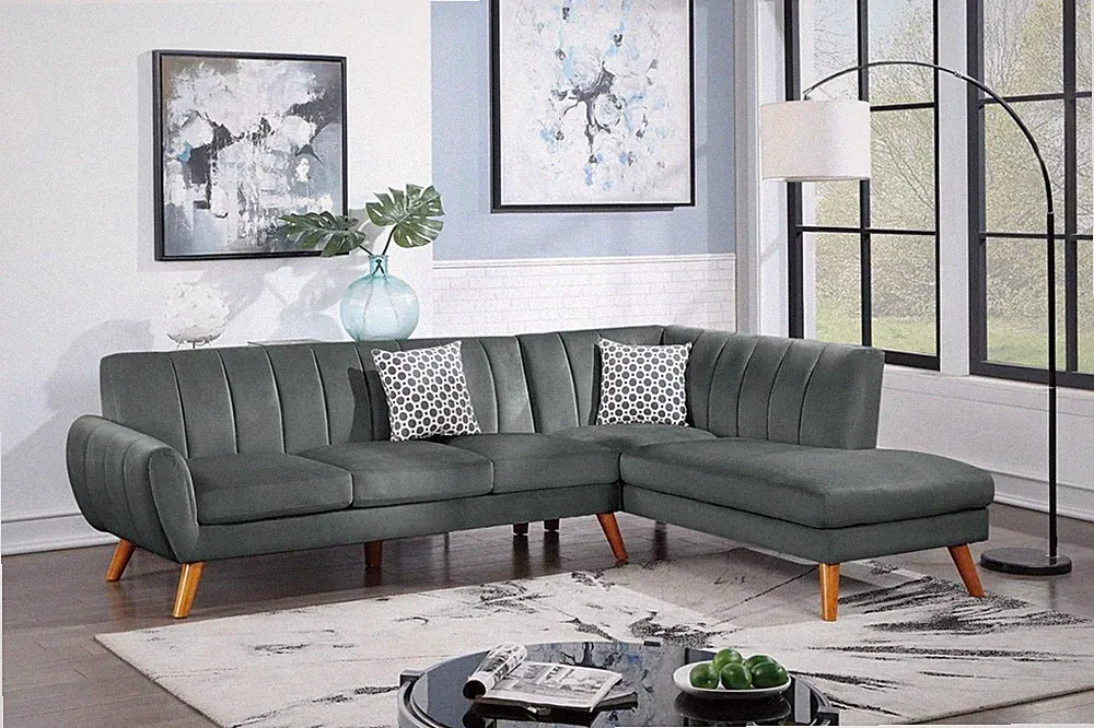 Madrid 2-Piece L Shape Sectional with Chaise in Velvet Fabric