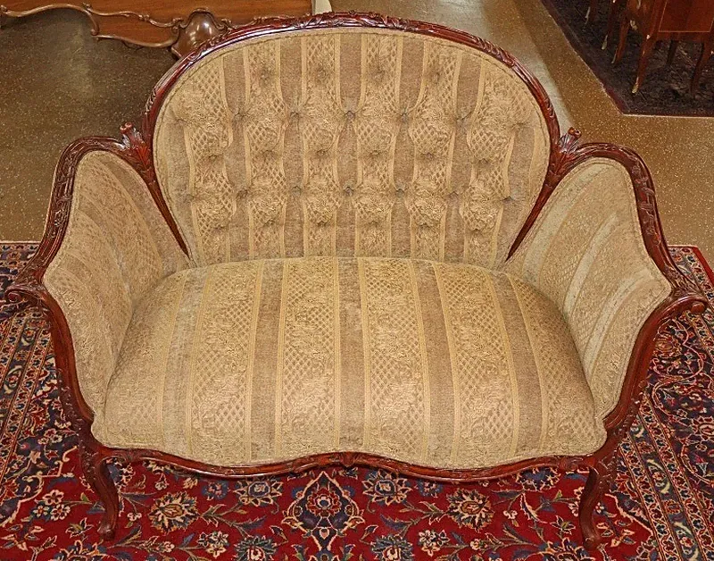 Mahogany Louis XV French Style Tufted Sofa Settee