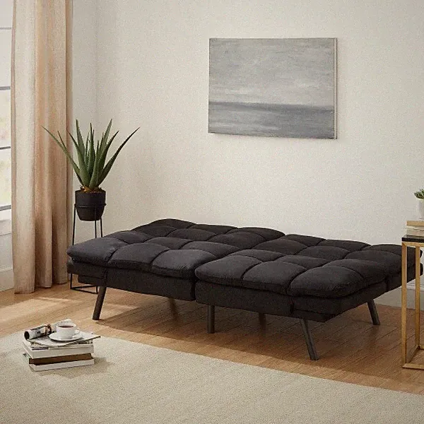 Mainstays Memory Foam Futon, Black Faux Suede Fabric, Sofa Bed