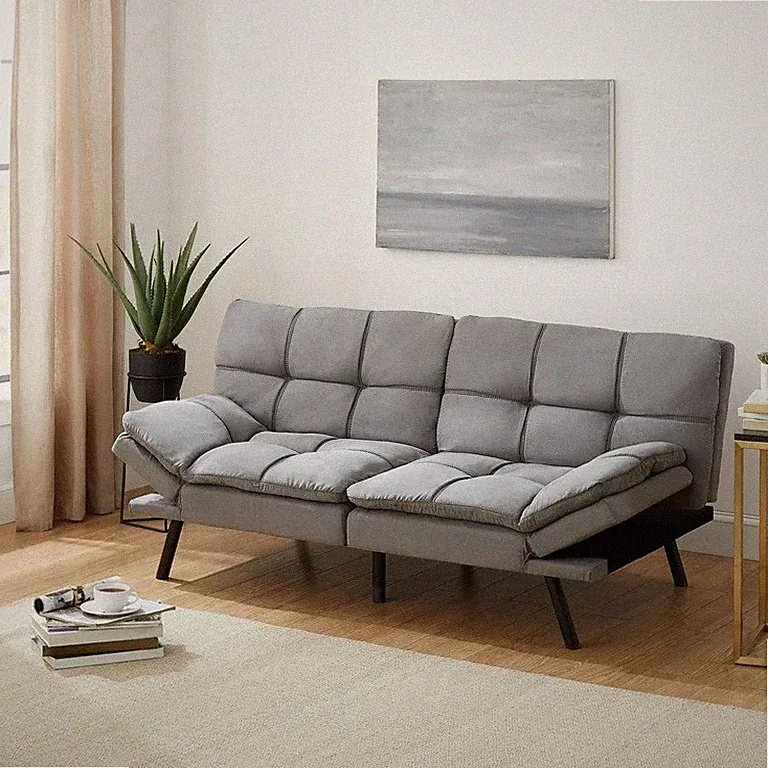 Mainstays Memory Foam Futon Sofa Bed Convertible Couch Sleeper Gray Faux Suede