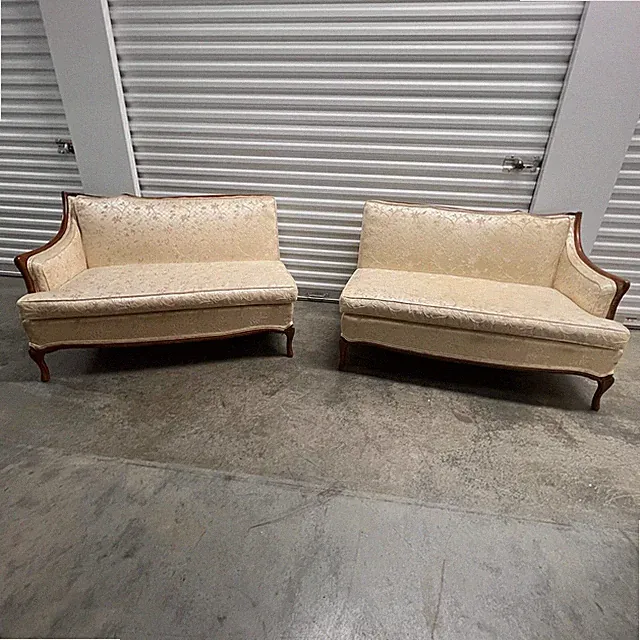 MAKE OFFER Victorian Brocade Double Sofa Pair long Settee beige cream Couch