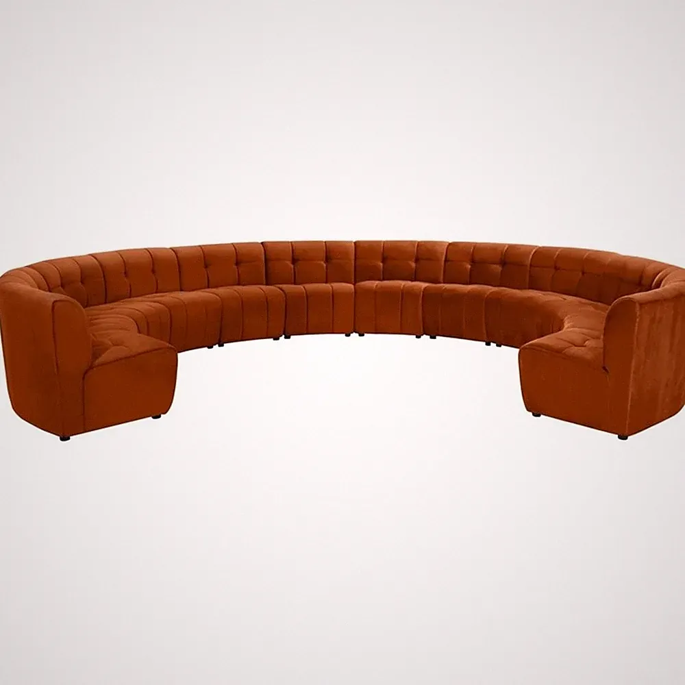 Maklaine 12-Piece Modular Contemporary Velvet Sectional Sofa in Mahogany