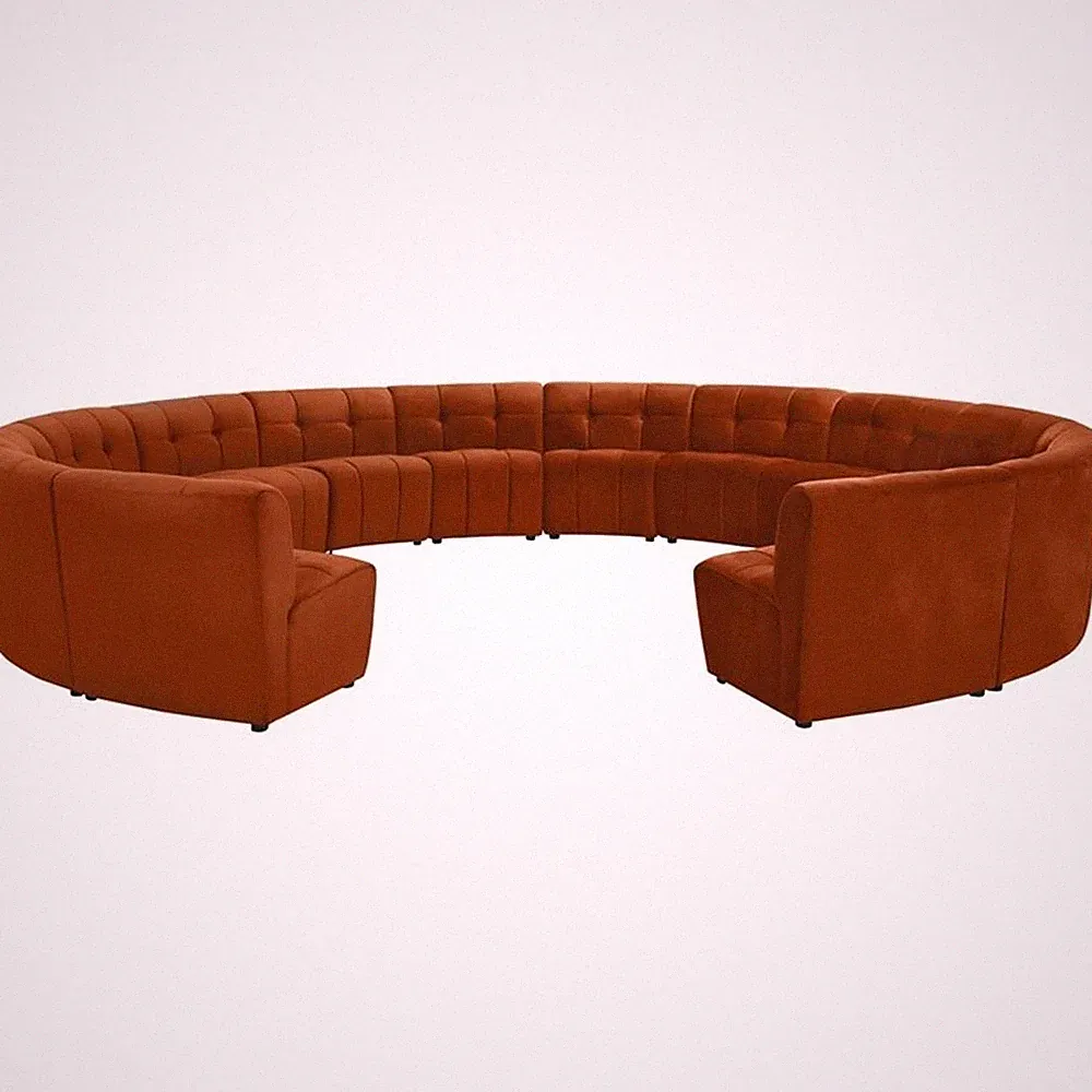 Maklaine 14-Piece Modular Contemporary Velvet Sectional Sofa in Mahogany
