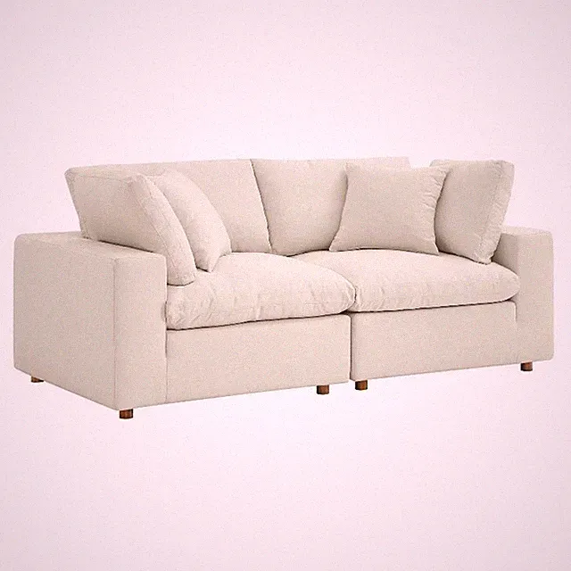 Maklaine 2-Piece Fabric Down Filled Sectional Sofa in Light Beige