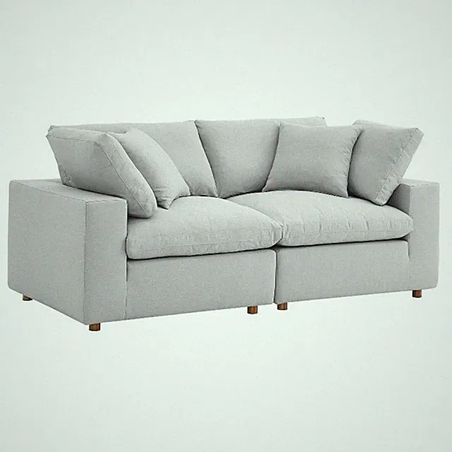 Maklaine 2-Piece Fabric Down Filled Sectional Sofa in Light Gray
