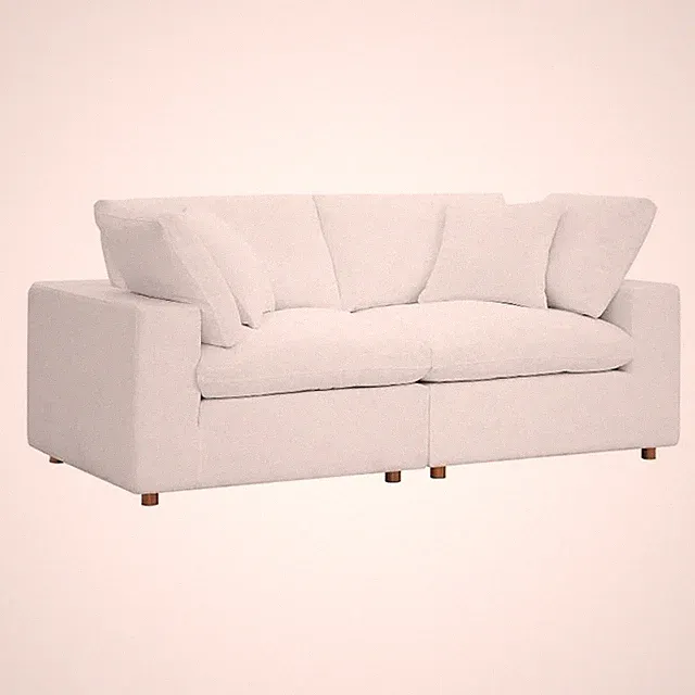 Maklaine 2-Piece Fabric Down Filled Sectional Sofa in Pure White