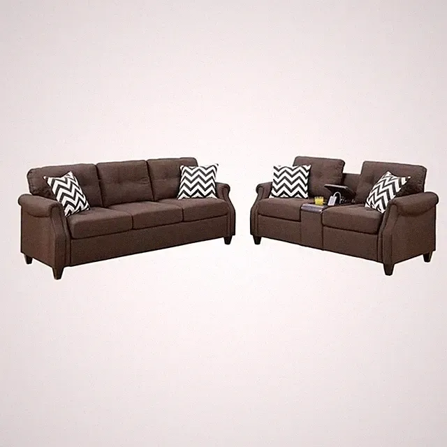 Maklaine 2 Piece Sofa Loveseat with 4 Pillows and USB Ports in Dark Brown