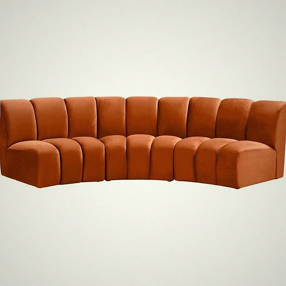 Maklaine 3-Piece Contemporary Velvet Modular Sectional in Mahogany