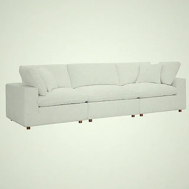 Maklaine 3-Piece Fabric Down Filled Sectional Sofa in Pure White