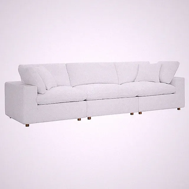 Maklaine 3-Piece Fabric Down Filled Sectional Sofa in Pure White