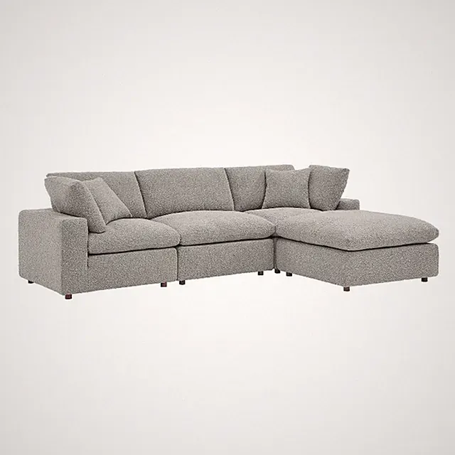 Maklaine 4-Piece Upholstered Boucle Fabric Sectional Sofa in Light Gray
