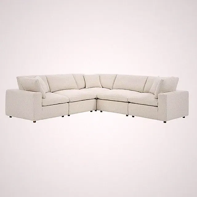 Maklaine 5-Piece Upholstered Fabric & Wood Sectional Sofa in Ivory