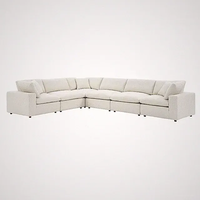 Maklaine 6-Piece Upholstered Fabric & Wood Sectional Sofa in Ivory