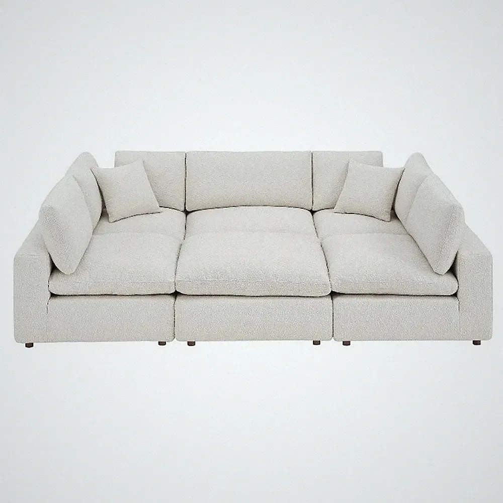 Maklaine 6-Piece Upholstered Wood & Fabric Sectional Sofa in Ivory
