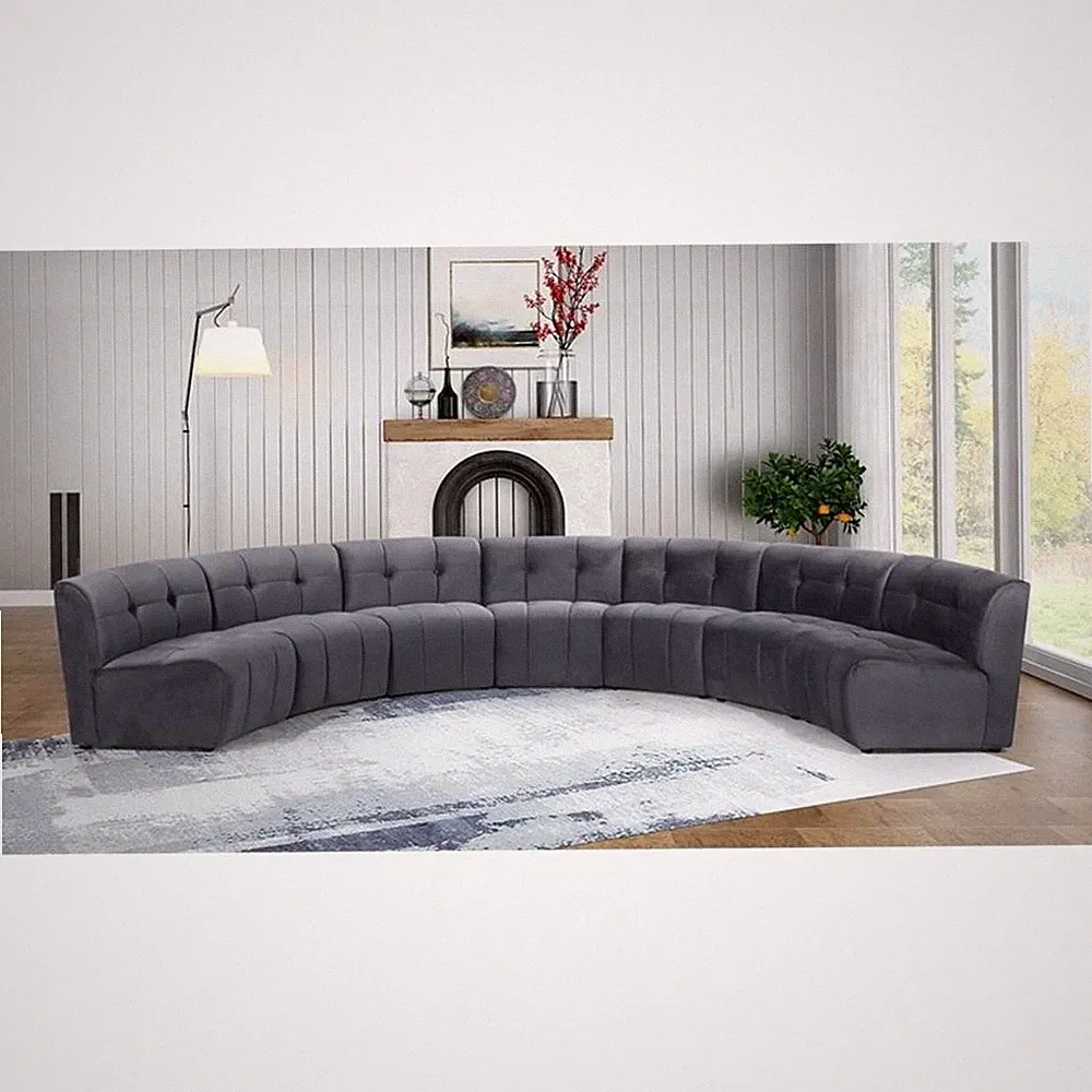 Maklaine 7-Piece Modular Contemporary Velvet Sectional Sofa in Gray