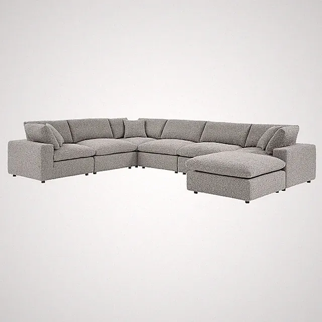 Maklaine 7-Piece Upholstered Boucle Fabric Sectional Sofa in Light Gray